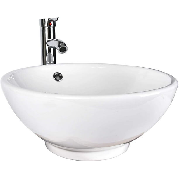 ELECWISH Bathroom Vessel Sink Ceramic Round Chrome Brass Faucet Combo