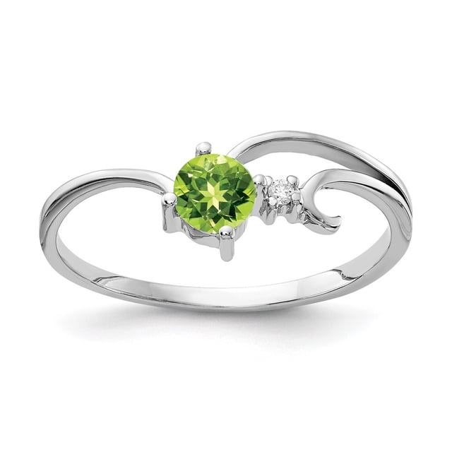 Diamond2Deal 14K Bague Ronde en Or Blanc 4mm Péridot Diamant pour Femmes Taille 6