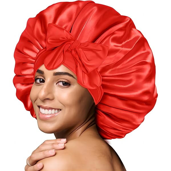 wonima11 Bonnet Queen Silk Bonnet Satin Bonnet Hair Bonnet for Sleeping Braids Bonnet Jumbo Bonnet Adjustable Bonnet Tie Bonnets Night Cap Sleep Bonnet for Women Curly Hair Red