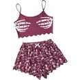 thumbnail image 1 of Ensemble de Pyjama 2 Pcs pour Femmes, Haut à Manches Courtes et Shorts, Tenue de Détente avec Imprimé Doux, 1 of 8