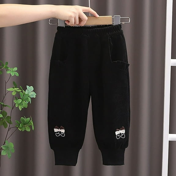 Tao Children's Microfleece Pants Casual Solid Color Versatile Mid Waist Button Up Ankle Pants Long Pants For Boys Girls Black4 Years