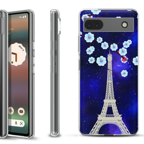 Slim-Fit Gel TPU Phone Case for Google Pixel 6a, by OneToughShield ® - Eiffel Tower Stars
