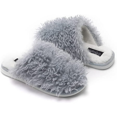 

Seranoma Jenna Womens Ladies Fuzzy Flat Comfort Fur Thermal Indoor Outdoor Slide Home Slippers Blue