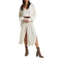 thumbnail image 3 of Liacowi Women Shirt Dress Long Sleeve V Neck Pleated Midi Dress Tunic Blouse Dress (without belt), 3 of 8