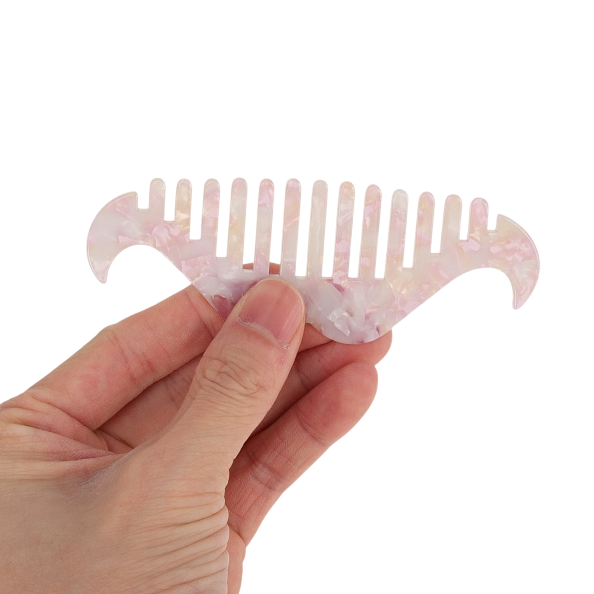 Unique Bargains 1 Pc Portable Beard Shaped Hair Comb for All Hair Types Styles Pink, White