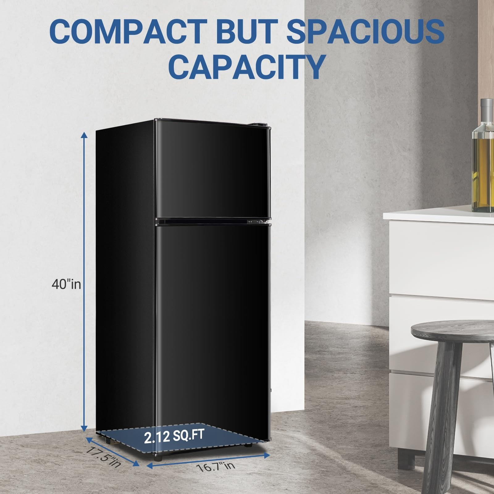 3.6 Cu.Ft Mini Fridge with Freezer, Adjustable Thermostat Compact Fridge with Freezer, Mini Refrigerator with Freezers Small Size Dorm Fridges for Office Apartment Dorm Kitchen Office, Black