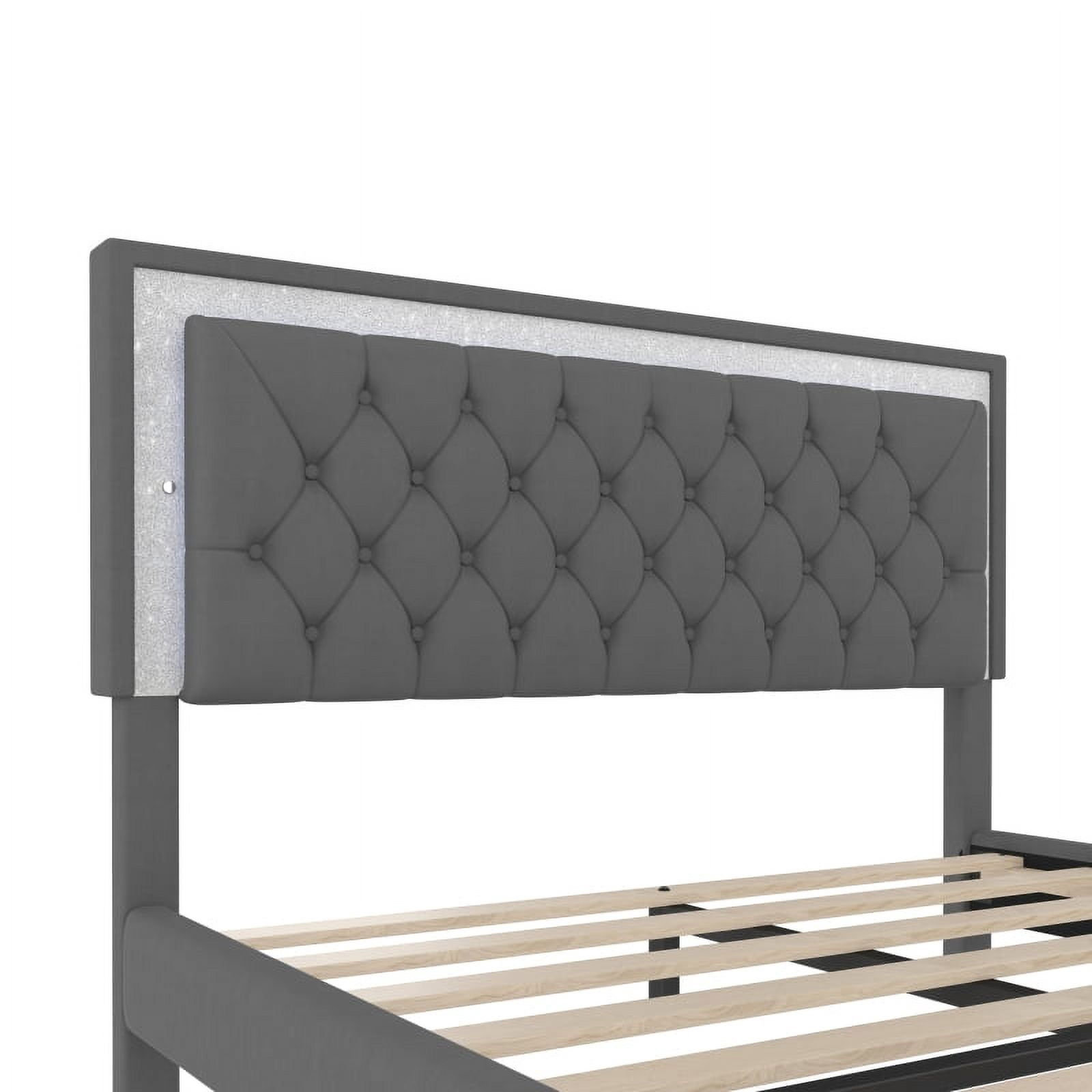 [Luckynote]3-Pieces Bedroom Sets,Queen Size Upholstered Platform Bed with LED Lights and Two Nightstands-Gray