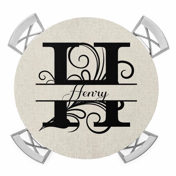 Letter H Round Tablecloth for 36-44 Inch Tables, Fitted Table Cover with Elastic Edge, Monogram Words Waterproof Outdoor Table Cloth Protector for Patio Garden Dinner Picnic