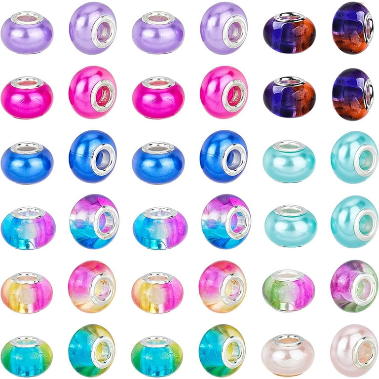30 Pcs Resin European Beads Large Hole Beads AB Color Rondelle
