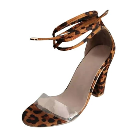 

Youmylove Women Fashion Transparent Strap Cross Strap Suede Thick High Heel Sandals Bohemian Comfortable Stylish Shoes Ladies Footwear