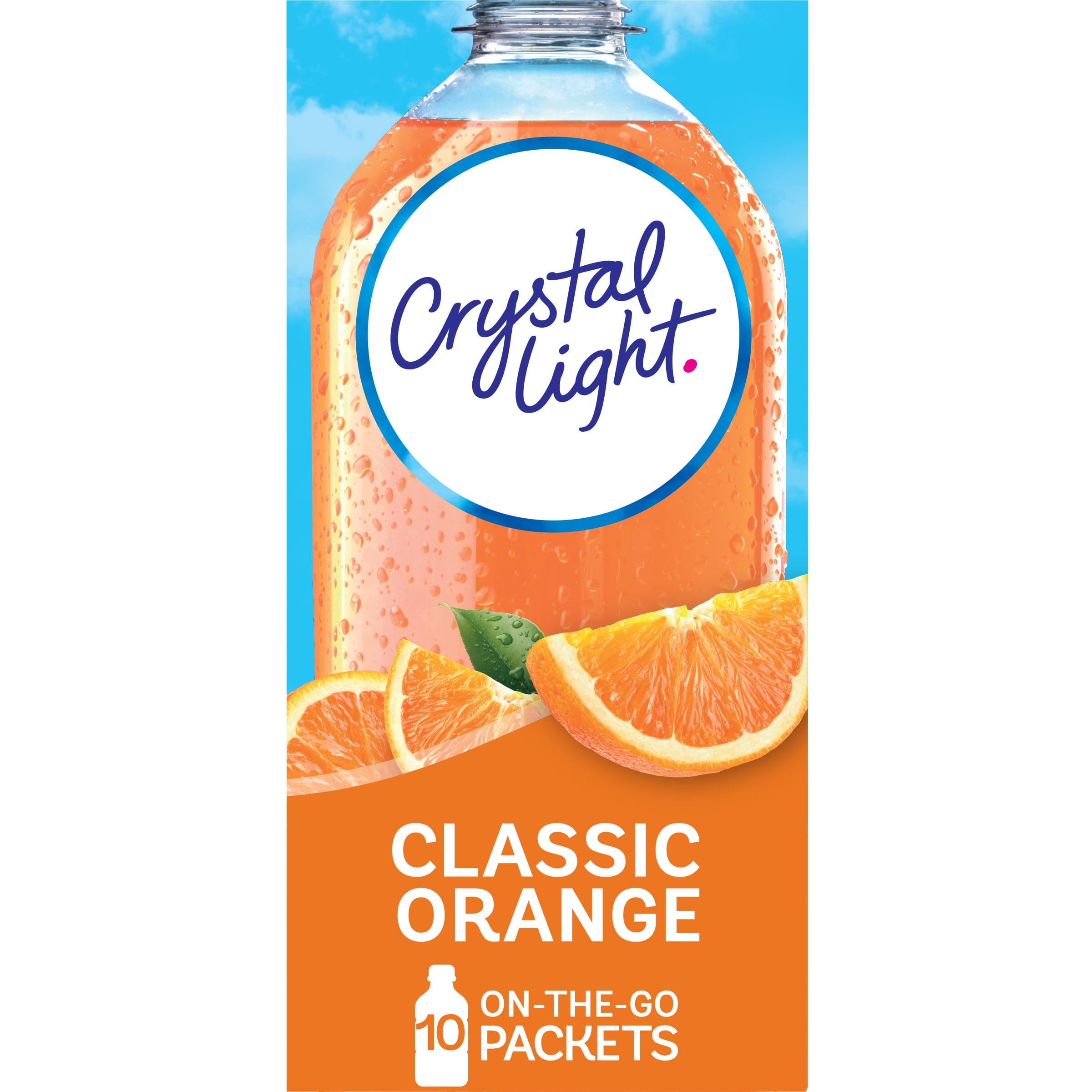 Crystal Light Classic Orange Sugar Free Drink Mix Singles Caffeine Free, 10 ct On-the-Go-Packets
