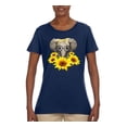 thumbnail image 2 of Elephant Sunflower Cute Love Animal Lover Womens Graphic T-Shirt, Navy, X-Large, 2 of 3