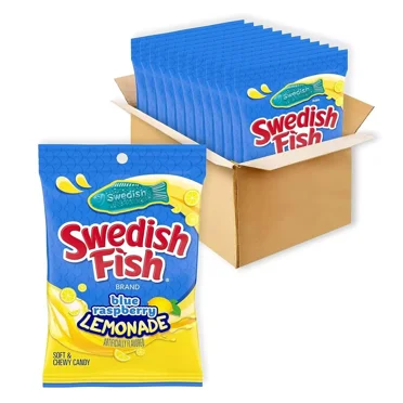 SWEDISH FISH Blue Raspberry Lemonade, Soft & Chewy Candy, 8.04-Ounce (12 Bags)
