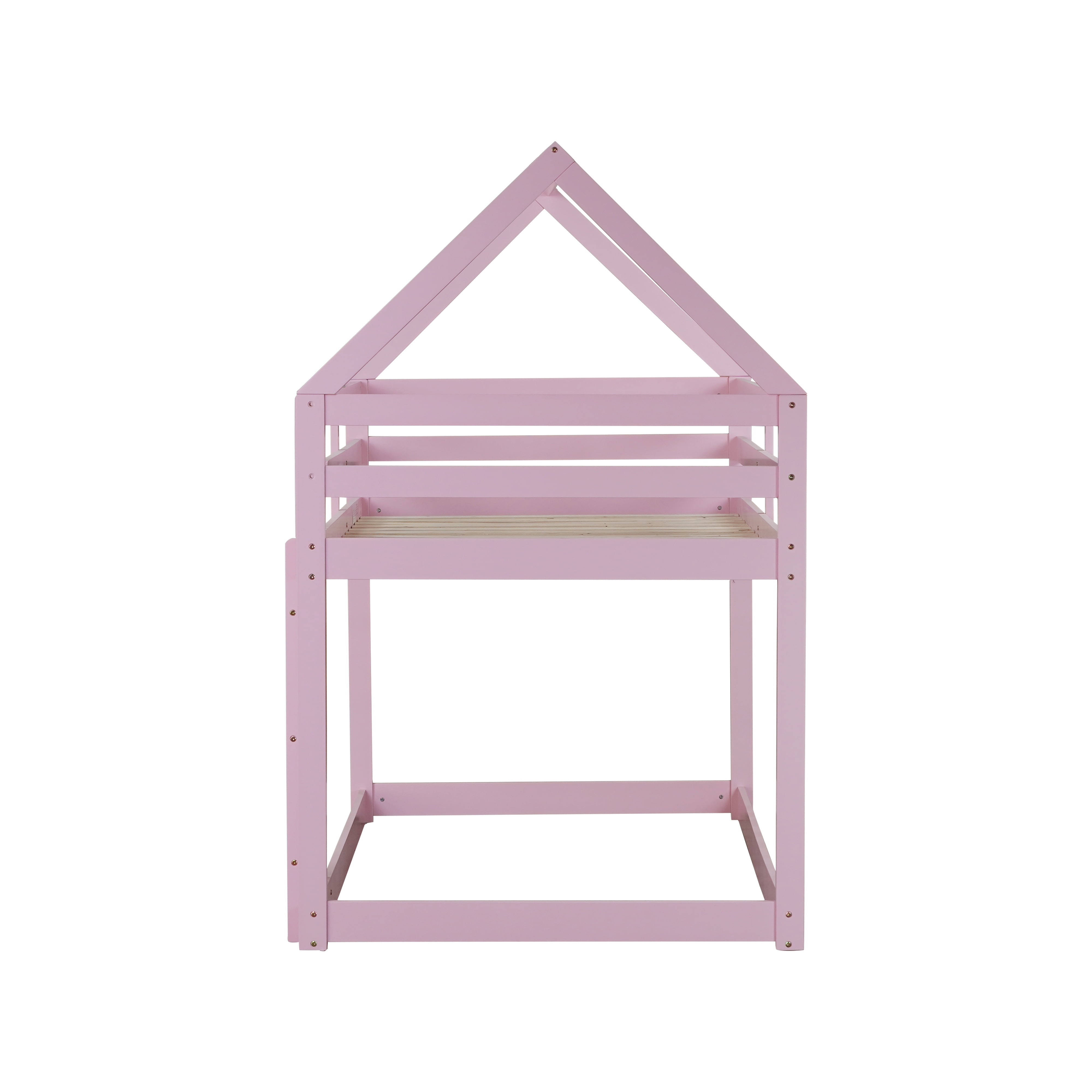 Miniyam Wood Twin over Twin Bunk Bed, House-Shaped Design for Kids and Teens, Pink