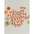 thumbnail image 2 of Wassery Newborn Baby Girls Halloween Outfit Long Sleeve Off-shoulder Bodysuits Pumpkin Print Romper with Headband 3 6 12 18 24 Months Infant Halloween Clothes Costume 0-24M, 2 of 8