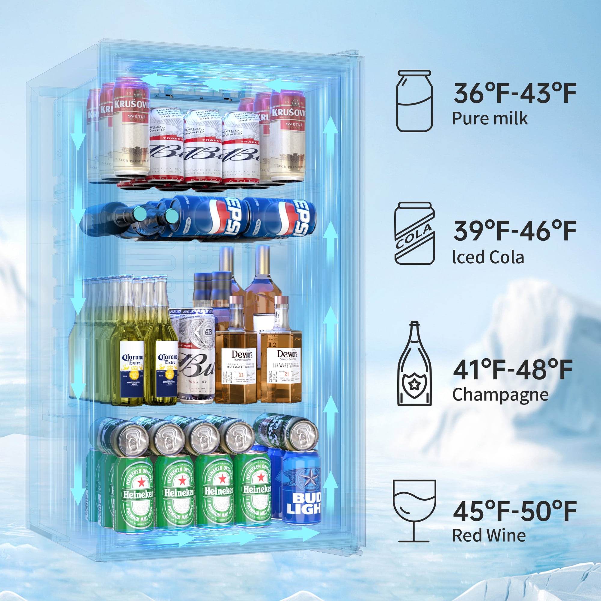 UrbanSync 130 Can Beverage Refrigerator Cooler 3.2 Cu.ft Mini Fridge with Glass Door & Adjustable Shelves, for Home/Office/Bar