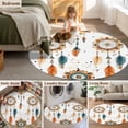 thumbnail image 5 of Round Rugs 4Ft, Boho Geometric Round Area Rug Washable Indoor Throw Carpet, Ethnic Feathers Patterns Retro Farmhouse Soft Non Slip Circle Rug for Kitchen Nursery Room Home Decor Aesthetic, 5 of 8