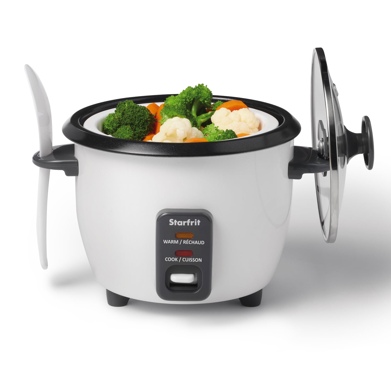 Starfrit 3-Cups Uncooked/6-Cups Cooked 300-Watt Electric Rice Cooker with Ceramic Coating, White, 024734-001-0000
