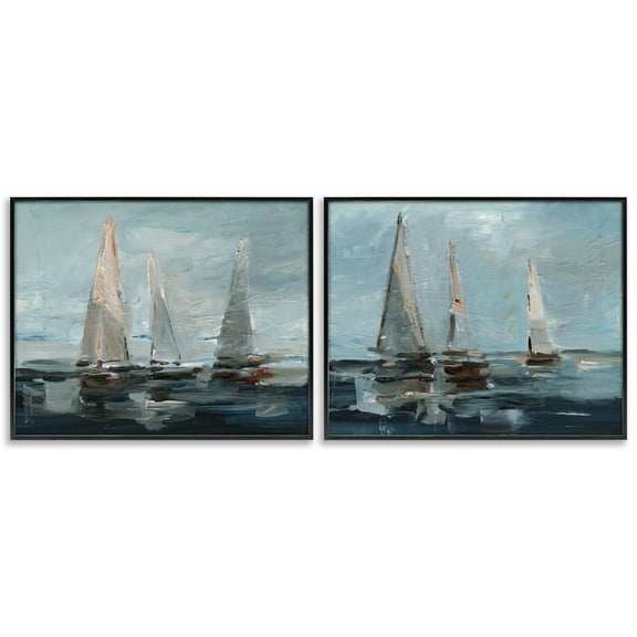 Stupell Industries Sailboat Seascape Impressions Nautical & Beach Painting Black Framed Art Print Wall Art, 14 x 11, Set of 2