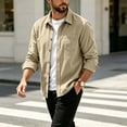 thumbnail image 6 of Solid Color Lapel Collar Shacket Jacket, Mens Loose Long Sleeve Button Front Top, Everyday Fall Casual Outerwear, 6 of 7