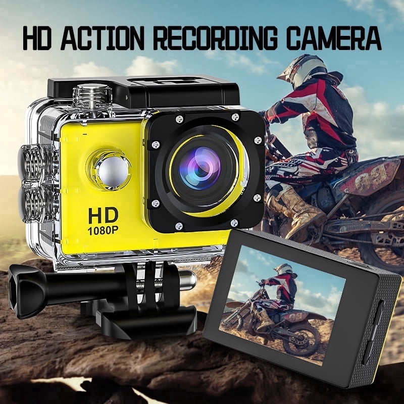 Action Camera 1080P HD with Waterproof Case 30M Wearable Pocket Video Camera with 90° Wide Angle 12MP Photos 32GB Support, Mini Sports Camera for Teens Cycling Diving Outdoor Adventure Yellow