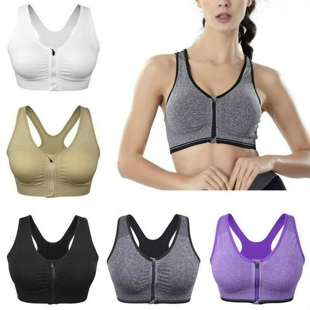 Zipper Front Closure Push Up Racerback Yoga Sports Bras for Women Comfortable Wirefree Post-Surgery Bra