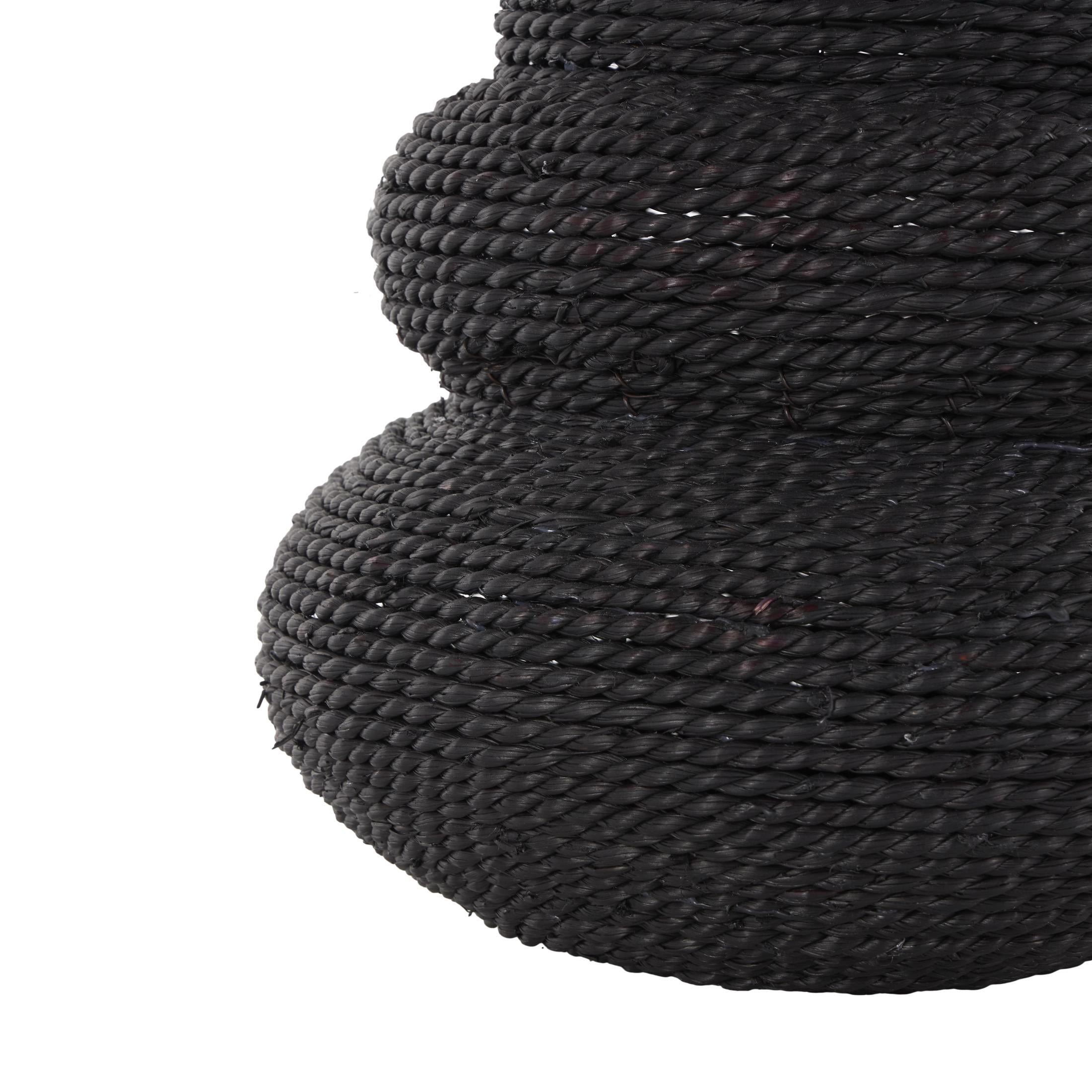 DecMode 14" Handmade Woven Bubble Black Seagrass Vase with Abstract Bubble Shape