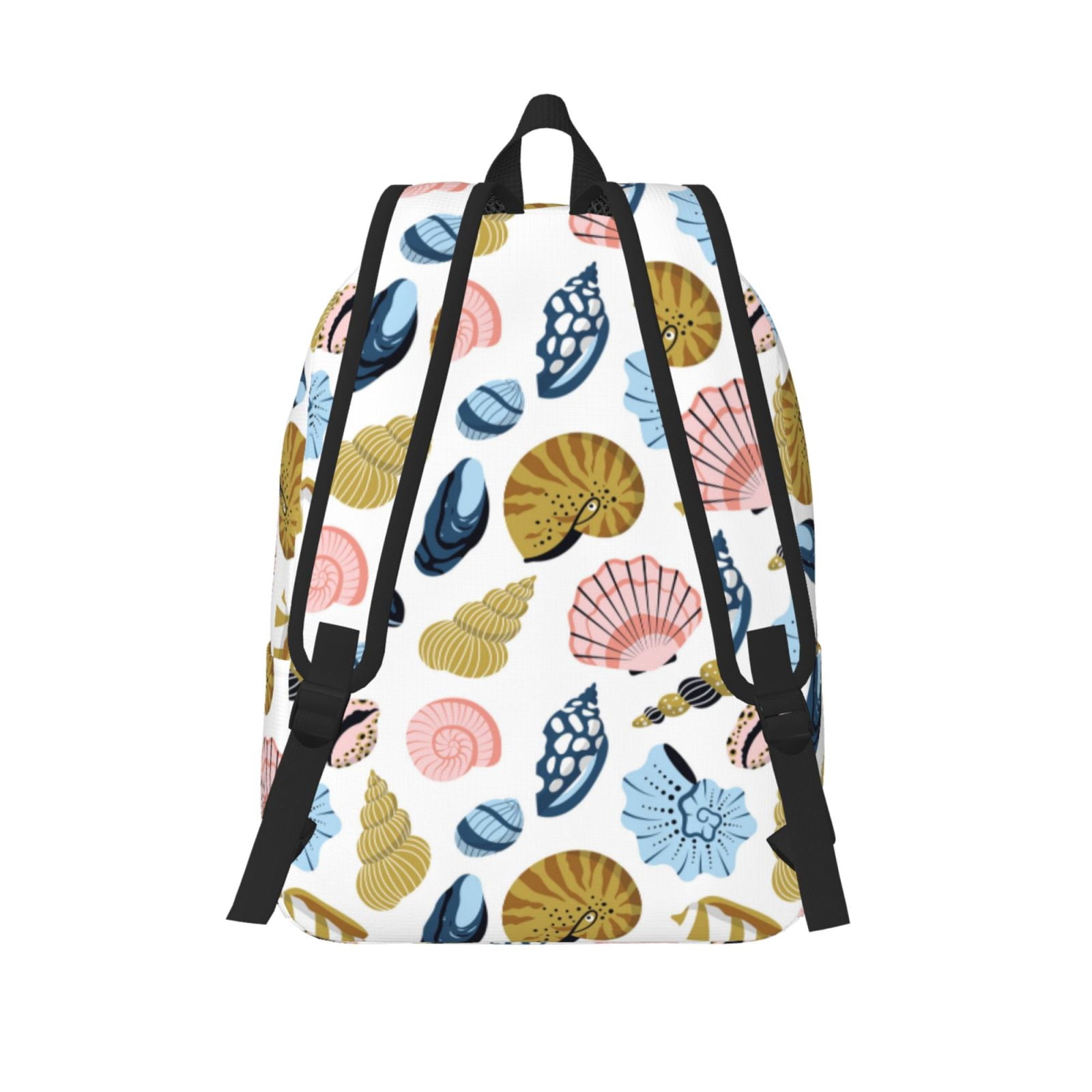 Travel Laptop Backpack - Golden Pink Blue Shell Conch Lightweight Canvas Backpack, Wear Resistant Computer Backpack Bag Fit {sizeName} Laptop for Men Women with Adjustable Padded Shoulder Straps