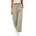 thumbnail image 3 of VBVC Women's Drawstring Wide Leg Pants , Fall Winter Lounge Trousers For Women , Ladies' Lightweight Soft Bottoms with Pockets, *Beige , Large, 3 of 8