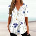 thumbnail image 1 of Chemises pour Femmes Mode pour Femmes Col en V Imprimé Décontracté Ample Manches Courtes Haut Manches Courtes Col en V Haut/chemise Chemisiers pour Femmes Été en Liquidation, 1 of 5