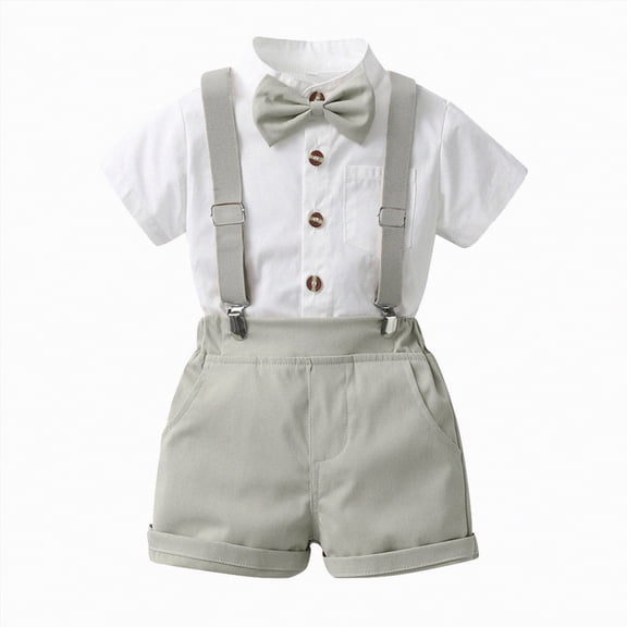 Splozh Spring Clothes Toddler Boy Clothes Suit Baby Boys Formal Outfit with Bowtie Shorts Wedding Birthday Party Suits 2-3 Years,Grey