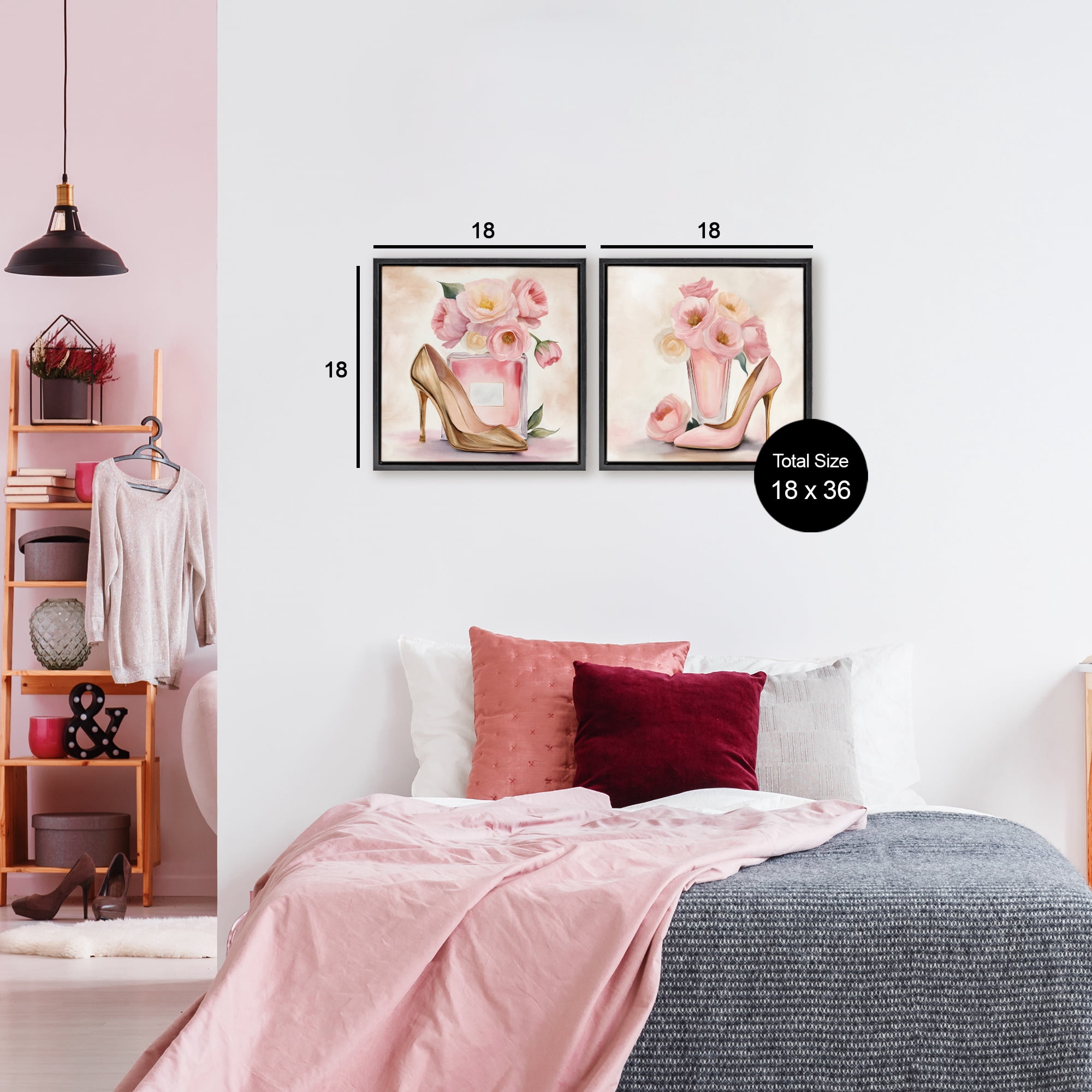 Stupell Industries Blush Pink Beauty 2 Piece Black Framed Floater Canvas Set, design by Kim Allen