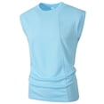 thumbnail image 3 of Men's Solid Crew Neck Wide Shoulder Mesh Sleeveless Tank Top, Breathable Casual Summer Athletic Muscle Gym Vest Light Blue, 3 of 8