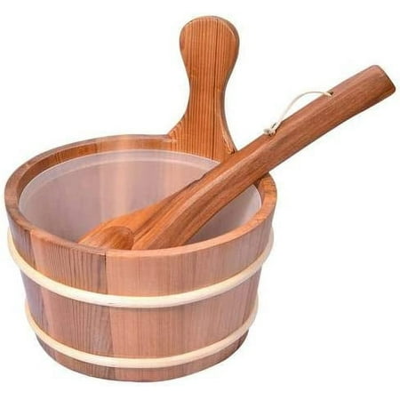 Sauna Bucket and Ladle, Handmade Cedar Wooden Hot Tub Barrel Sauna Natural Sauna Spa Accessory Bath Accessories Supplies