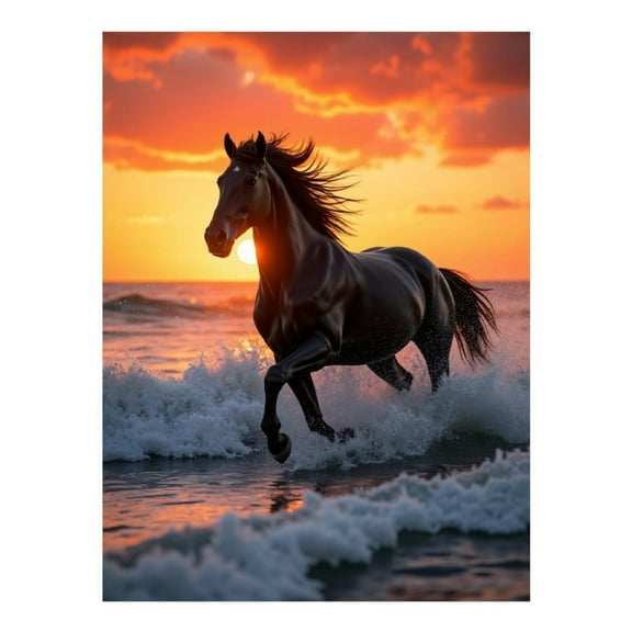 Diamond Art Kits for Adults - Horse Running On Beach Sunset 5d Diamond Painting for Adults, Diamond Art for Adults Beginners, Frameless Diamond Painting Kits for Adults for Home Wall Decor