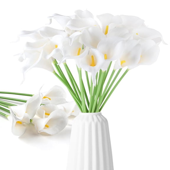 FGY 20PCS White Calla Lily Artificial Flowers - Silk Flower for Wedding, Home, and Office Decor