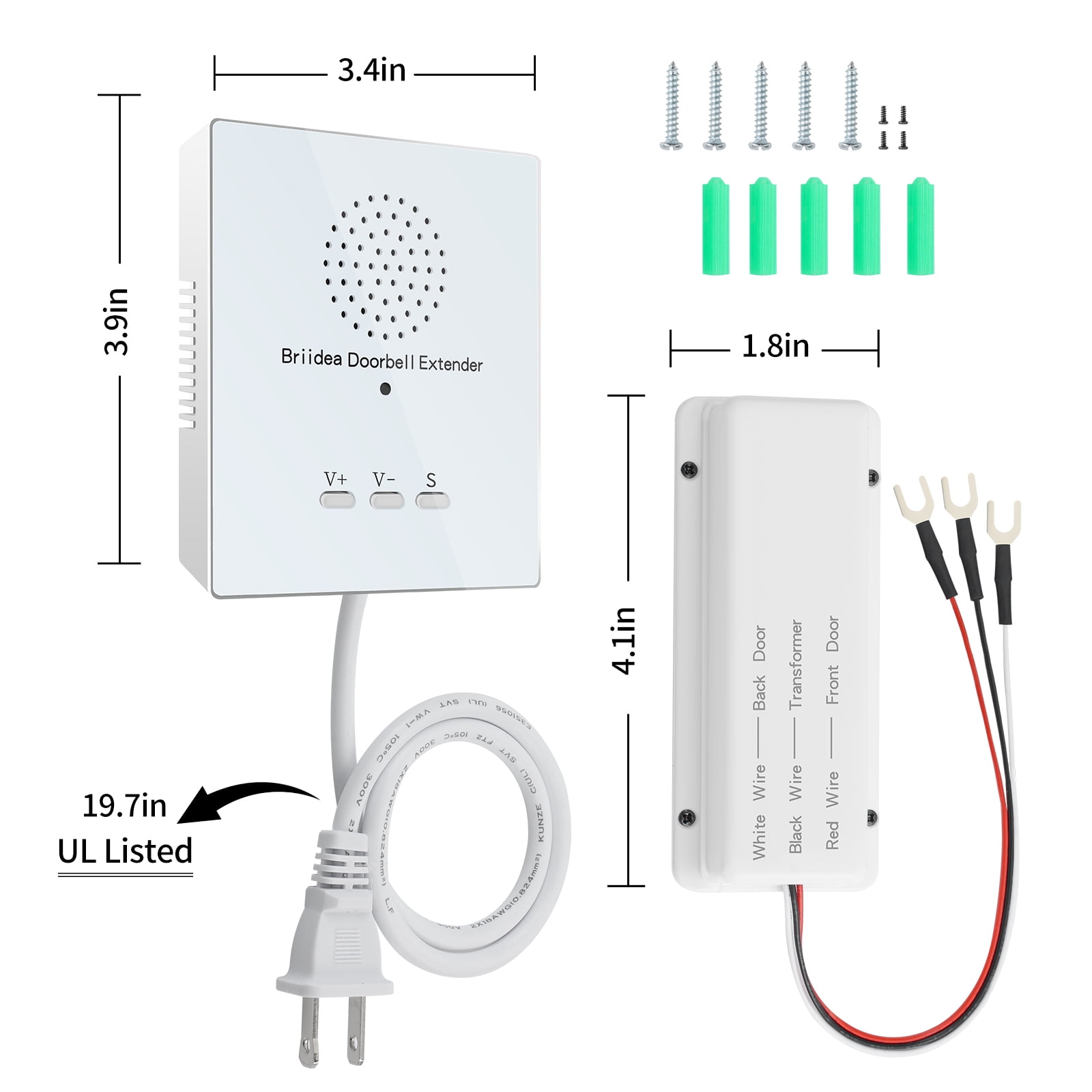 Doorbell Extender, Briidea Doorbell Extender for Wired Doorbell, Converts Your Existing Wired Doorbell into Wireless Door Bell, 21 Melody to Choose, 500' Range 105dB for Garage Basement, Dad Gift