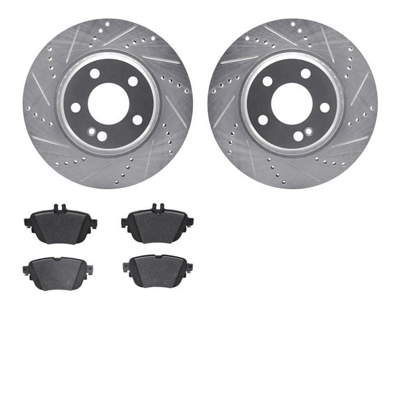 Dynamic Friction Company Rear Brake Rotors-Drilled and Slotted-Silver with 5000 Advanced Brake Pads 7502-63064