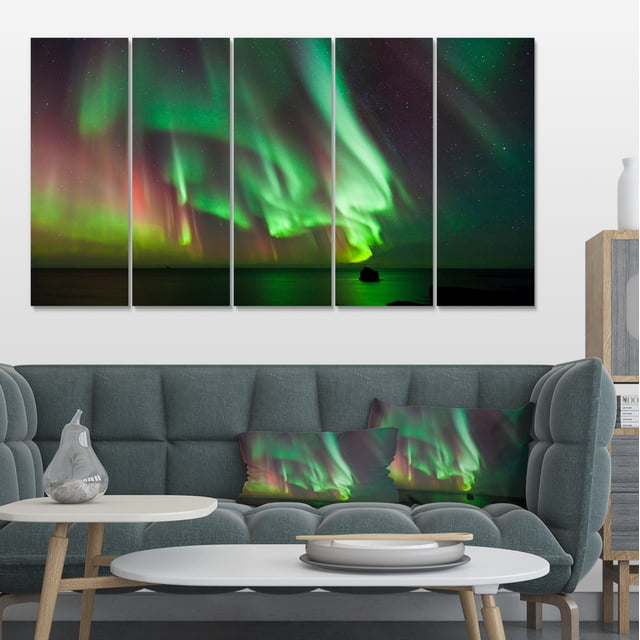 Green Northern Lights Aurora - Grand Art Mural Abstrait sur Toile