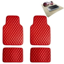 FH Group Diamond Pattern Floor Mats Leather For Car SUV Van Red w/ Beige Dash Pad