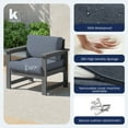 thumbnail image 2 of KINGYES 3 Pieces Outdoor Furniture Set, HDPE All Weather Use Conversation Couch Sets,2 Armchairs & 1 Coffee Table for Patio Backyard, Gray Frame with Gray Cushions, 2 of 10