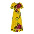 thumbnail image 3 of Puntoco Vestido Midi De Moda Para Mujer Vestido Retro Con Estampado De Flores En Capas Con Doble Bolsillo Y Manga Corta Con Cuello Redondo Amarillo S,Regalos Para Mujer Joven, 3 of 4