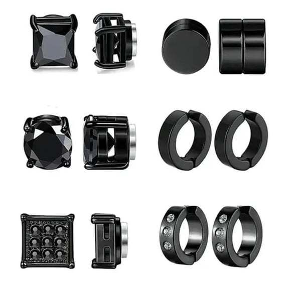 QQTDFG 6 Pair Magnetic Stud Earrings for Men Women Stainless Steel Non Pierced Fake Set-Black 6mm