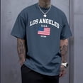 thumbnail image 5 of Ankishi Los Angeles T Shirt Crewneck Los Angeles American Flag T Shirt Oversized Cotton Tops for Streetwear, 5 of 8