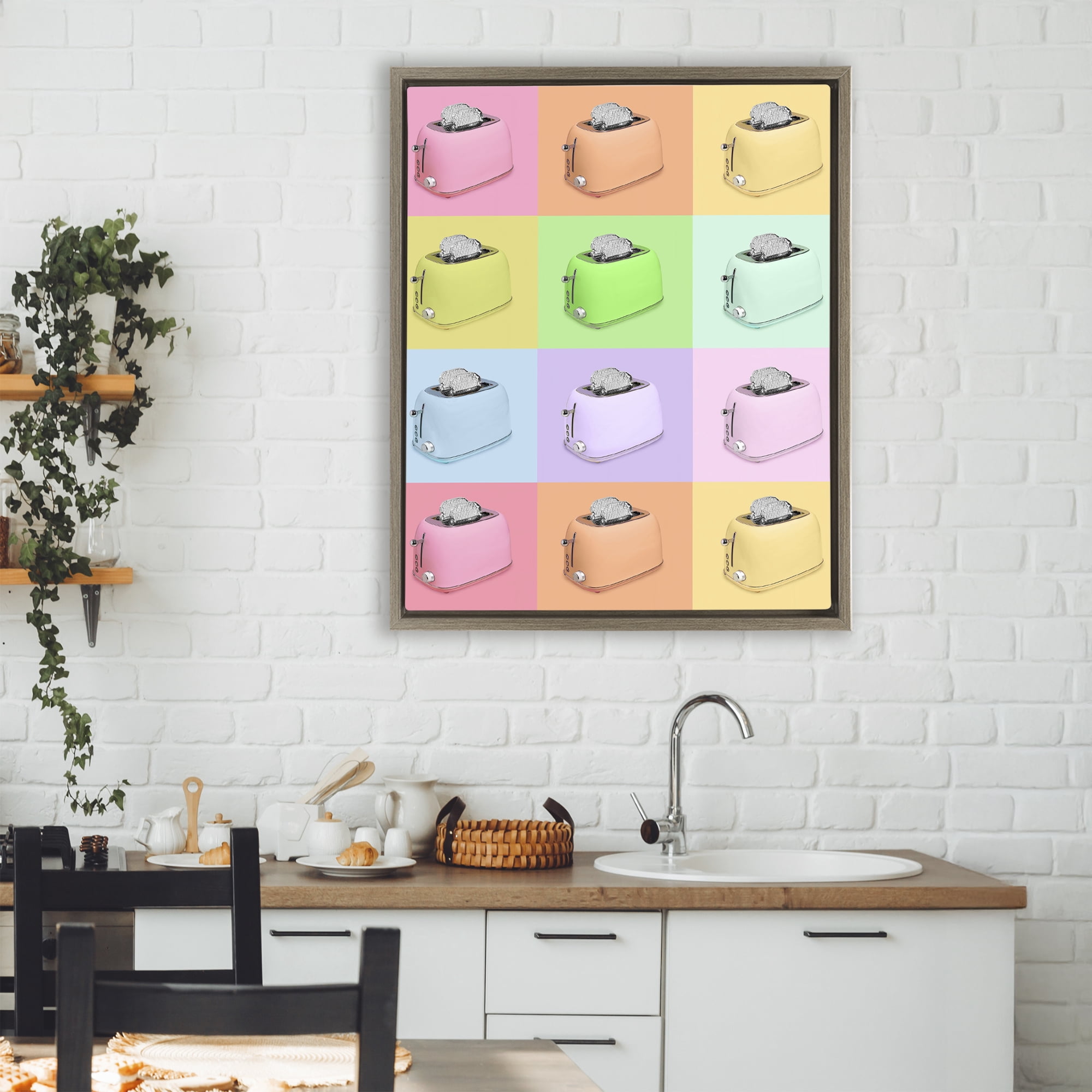 Stupell Industries Disco Toaster Oven Collage Brown Framed Floater Canvas Wall Art, design by LISH Creative