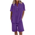 thumbnail image 2 of Sentmoon 2 PCS Cute Summer Tops for Women and Athletic Shorts Set Button down V Neck Linen Clothes Short Sleeve Relaxed Spring Outfits for Women 2025 for Tropical Vacation XL, 2 of 6