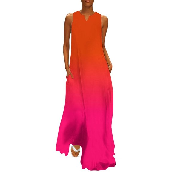 Neon Orange and Neon Pink Ombre Shade Color Fade Long Dress Wom's eving dress cute dress loose wom's