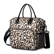 Beige and Black Of Leopard Print Womens Lunch Box for Work,Insulated Large Lunch Bag for Tween and Teen,Loncheras Para Mujer,Leakproof Adult Lunch Bag for Work,Beach,Travel,Picnic,Camping