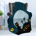 thumbnail image 4 of Halloween Soft Flannel Fleece Throw Blanket, Cat and Lanterns Moon on Floral Field with Starry Night Sky Star Cartoon Art, Cozy Plush for Indoor and Outdoor Use, 50" x 70", Blue Black, by Ambesonne, 4 of 5