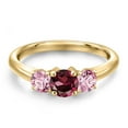 thumbnail image 3 of Gem Stone King 10K Yellow Gold Red Rhodolite Garnet and Pink Lab Grown Diamond Engagement Ring for Women | 1.10 Cttw | Round 5MM | Gemstone January Birthstone | Size 7, 3 of 6